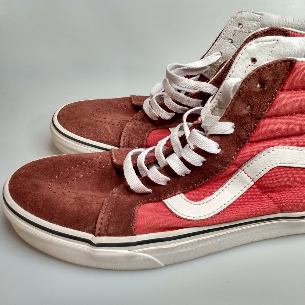 Vans Sk8-Hi Sneakers Men’s 8 Womens 9.5 Brown Orange White Suede Canvas High-Top - Picture 4 of 10
